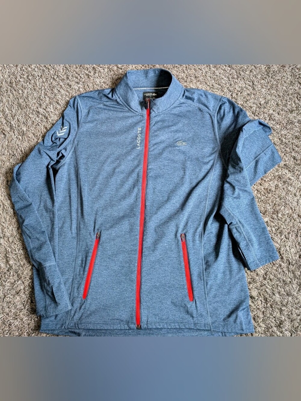 Lacoste Sport Blue Full Zip Reflective Trim Athletic Track Jacket Men's XL